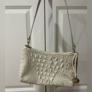 Brahmin Cream Crocodile-Embossed Shoulder Bag